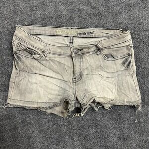 Machine Shorts Womens Size L Gray Denim Low Rise Raw Hem Cutoff Casual 6467